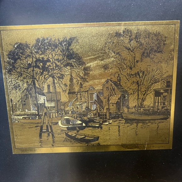 Set of 4 Vintage Framed Gold Foil Etching Art Prints by Lionel Barrymore 15x16.5 - Picture 8 of 8